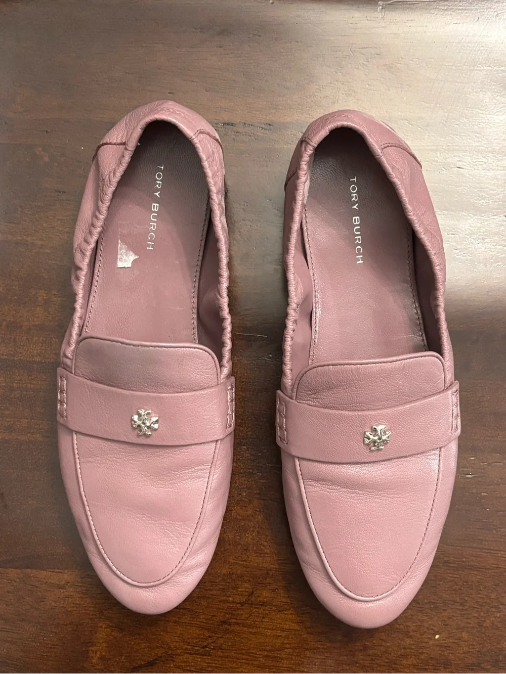 Tory Burch Dusty Rose Leather Loafers with Logo Accent